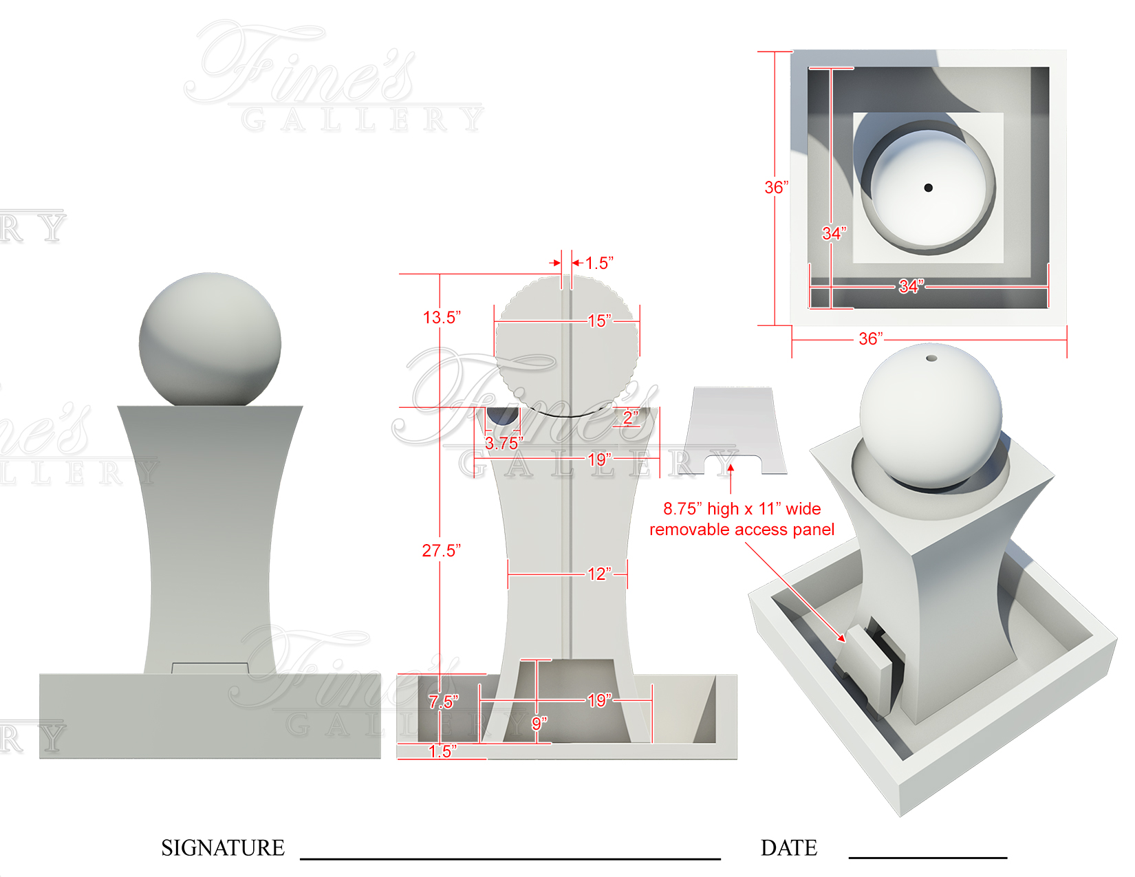 Marble Fountains  - Modern Sphere Fountain In Antique Griggio Granite - MF-2135